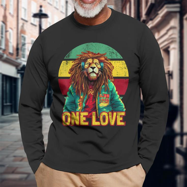 Rasta Lion Reggae Music One Love Graphic Long Sleeve T-Shirt Gifts for Old Men