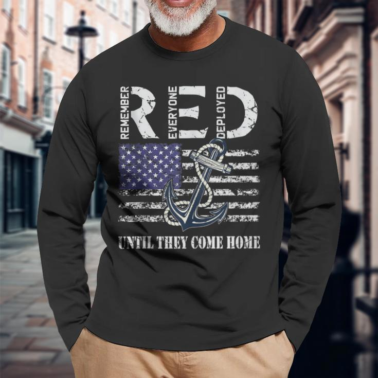 Red Friday Military Deployed Navy Soldier Us Flag Veteran Long Sleeve T-Shirt Gifts for Old Men