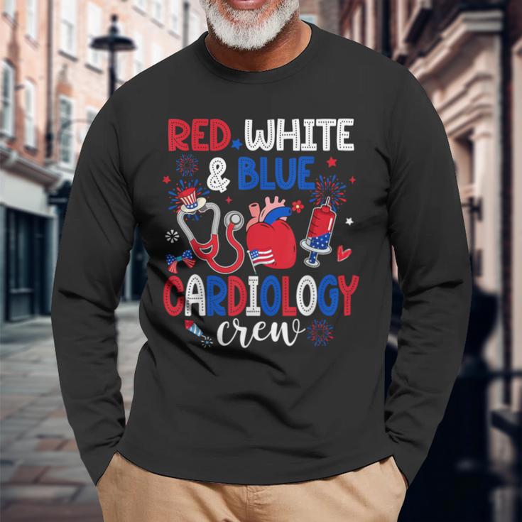 Red White & Blue Cardiology Crew Cardiac Tech 4Th Of July Long Sleeve T-Shirt Gifts for Old Men