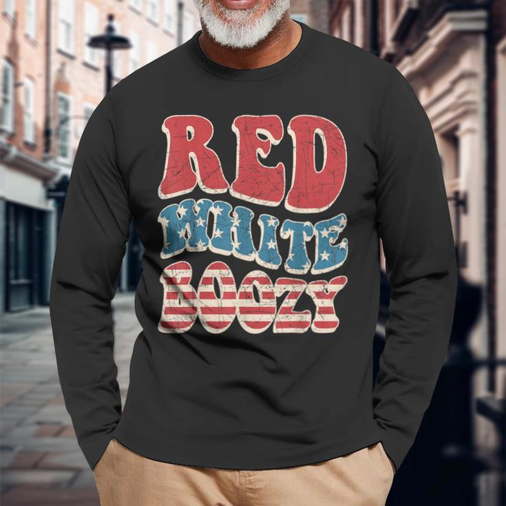 Red White & Boozy Retro Usa America Flag Happy 4Th Of July Long Sleeve T-Shirt Gifts for Old Men