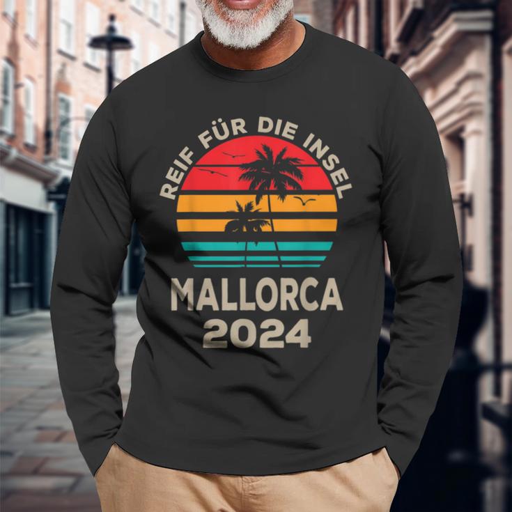 Reif Für Der Island Mallorca 2024 Palm Trees Sunset Outfit Langarmshirts Geschenke für alte Männer