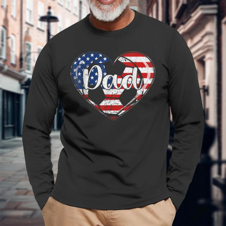 Retro 4Th Of July Patriotic Soccer Dad Usa Flag Heart Long Sleeve T-Shirt Gifts for Old Men