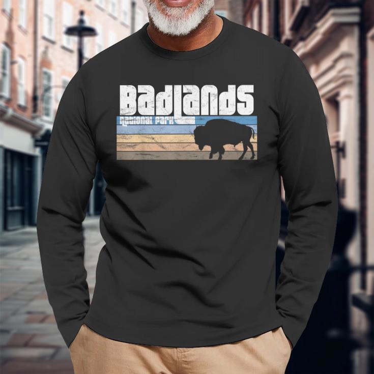 Retro Badlands National Park South Dakota Sd Bison Lovers Long Sleeve T-Shirt Gifts for Old Men