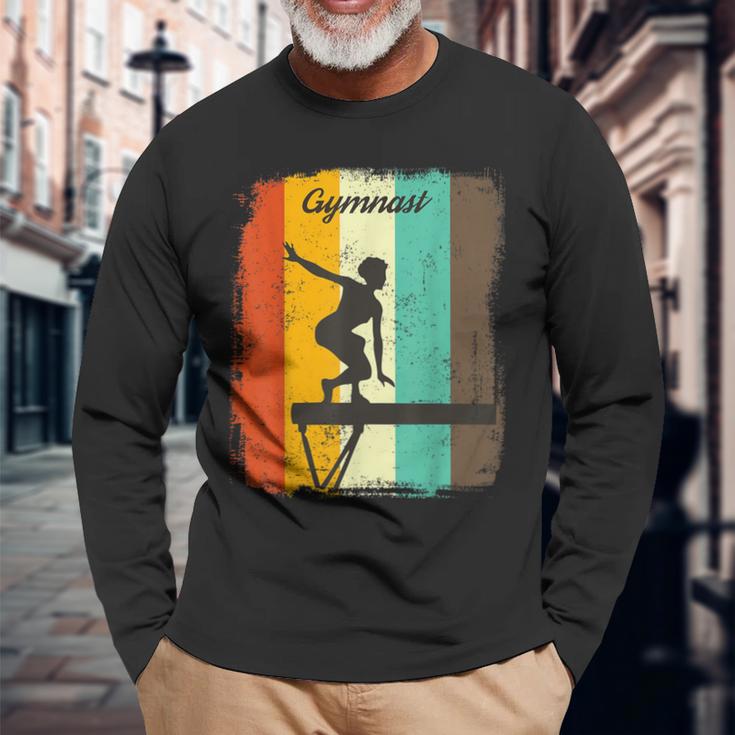 Retro Balance Beam Gymnast For Gymnastics Lovers Long Sleeve T-Shirt Gifts for Old Men