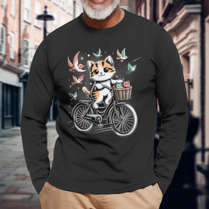 Retro Bike Cat Lover Cycling Vintage Bicycle Long Sleeve T-Shirt Gifts for Old Men