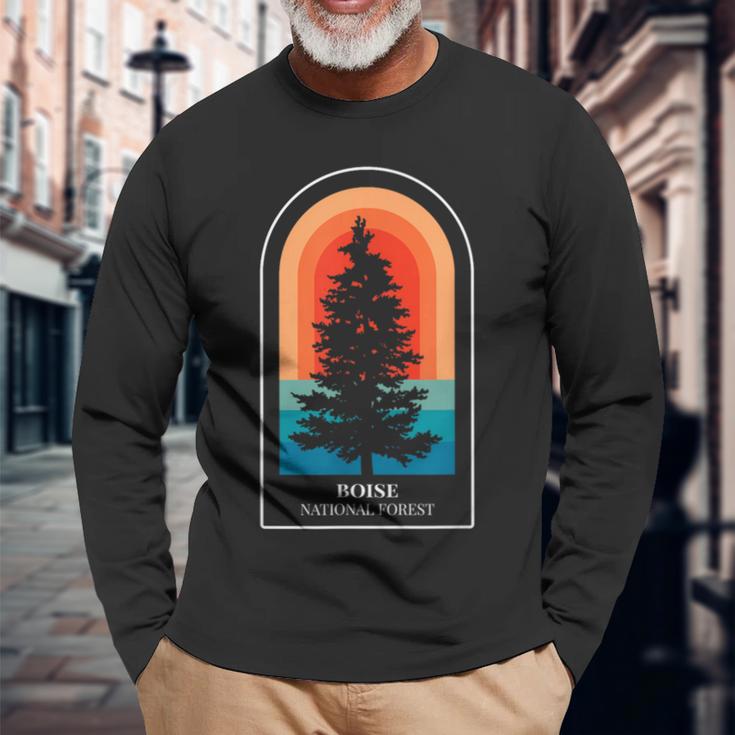 Retro Boise National Forest Idaho Hiking Long Sleeve T-Shirt Gifts for Old Men