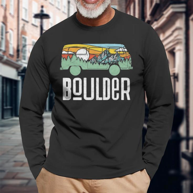 Retro Boulder Colorado Outdoor Hippie Van Graphic Long Sleeve T-Shirt Gifts for Old Men