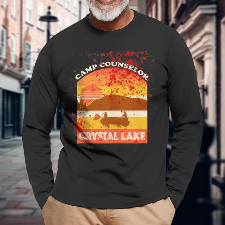 Retro Camp Counselor Crystal Lake With Blood Stains Long Sleeve T-Shirt Gifts for Old Men
