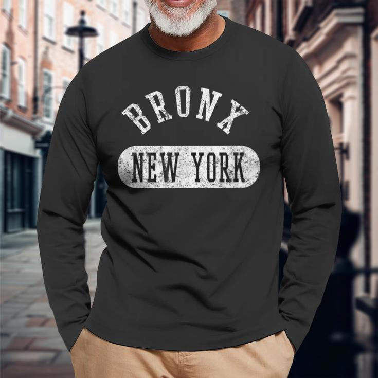 Retro Cool Vintage Bronx New York Distressed College Style Long Sleeve T-Shirt Gifts for Old Men