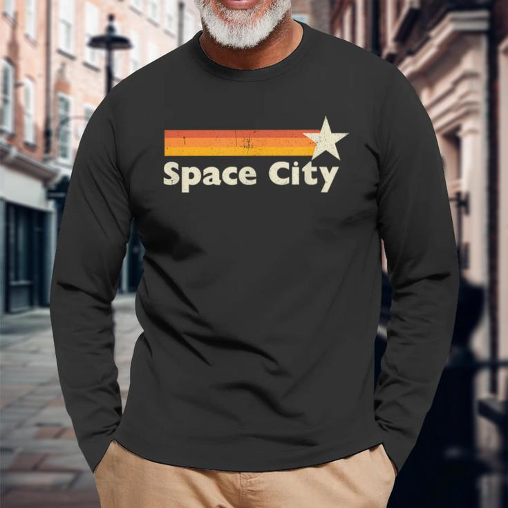 Retro Distressed Houston Baseball Space City Long Sleeve T-Shirt Gifts for Old Men