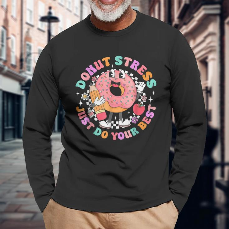 Retro Donut Stress Just Do Your Best Staar Testing Long Sleeve T-Shirt Gifts for Old Men