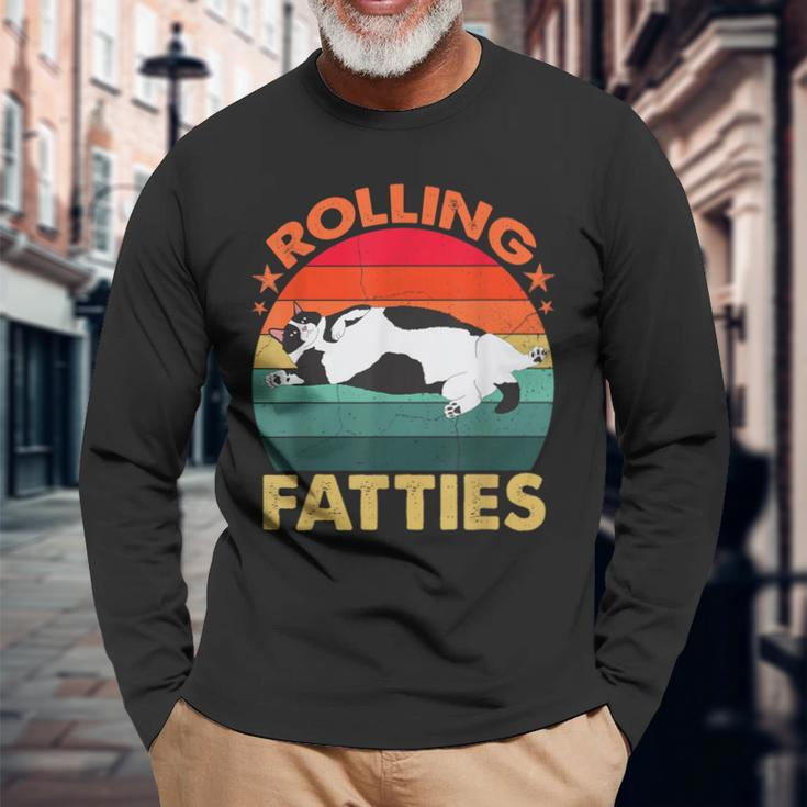 Retro Fat Kitten Cat Rolling Fatties Long Sleeve T-Shirt Gifts for Old Men