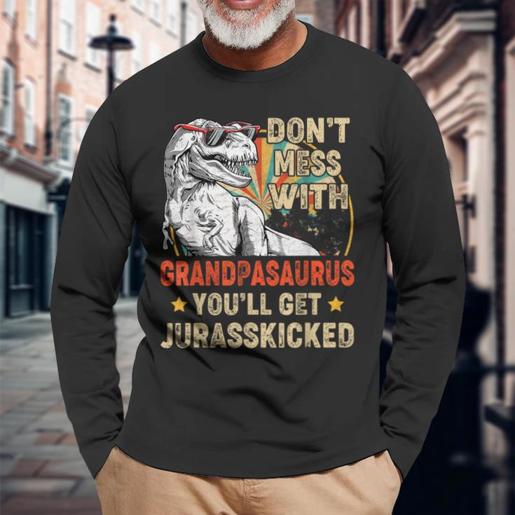 Retro Grandpa Rex Saurus Father's Day Christmas Dinosaurs Long Sleeve T-Shirt Gifts for Old Men
