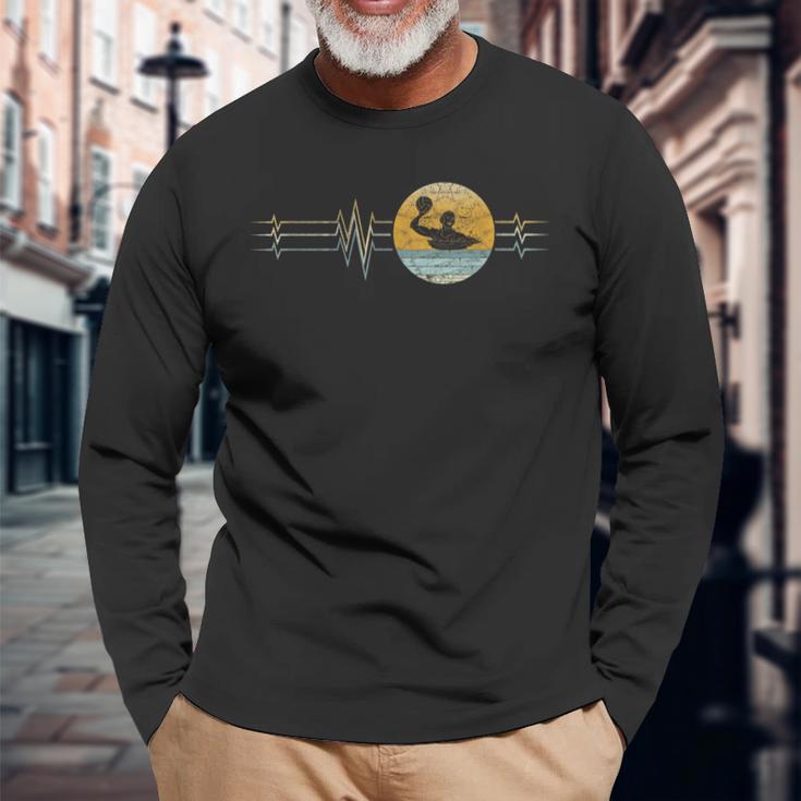 Retro Heartbeat Water Polo Sport Lifeline Vintage Long Sleeve T-Shirt Gifts for Old Men