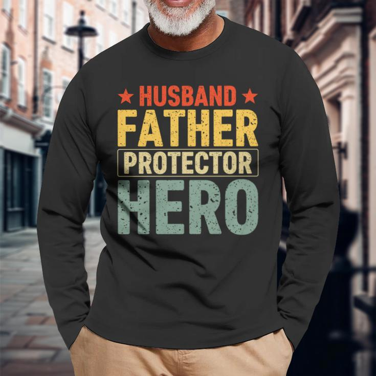 Retro Husband Father Hero Protector Daddy Father's Day Dad Long Sleeve T-Shirt Gifts for Old Men