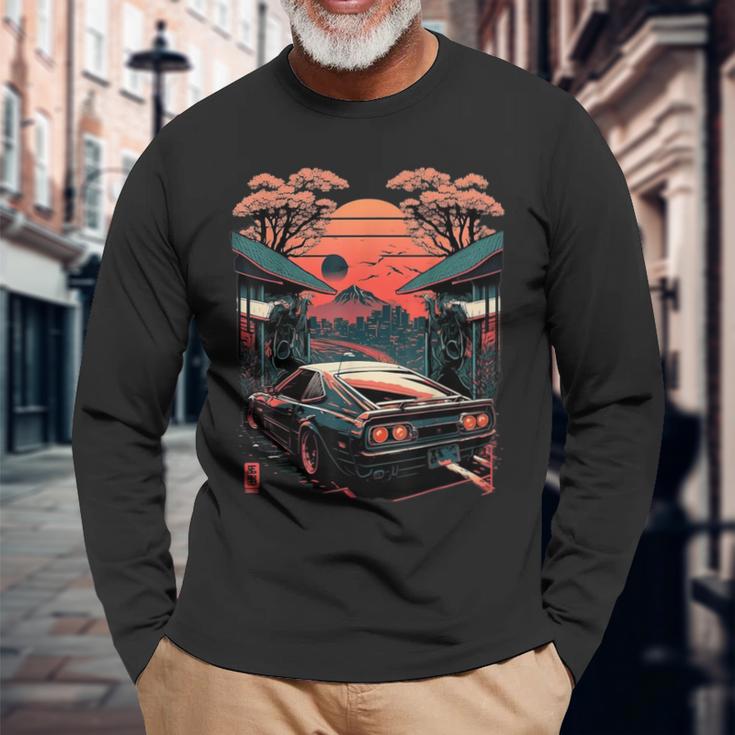 Retro Japanese Car Racing Drifting Lover Racing Cars Long Sleeve T-Shirt Gifts for Old Men