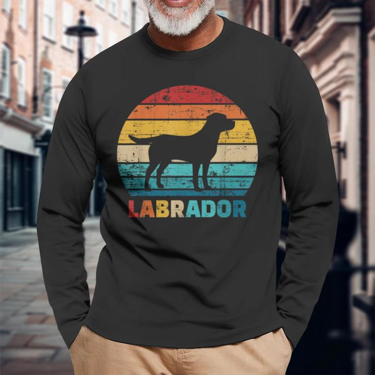 Retro Labrador Silhouette Langarmshirts im Sonnenuntergang Design Geschenke für alte Männer