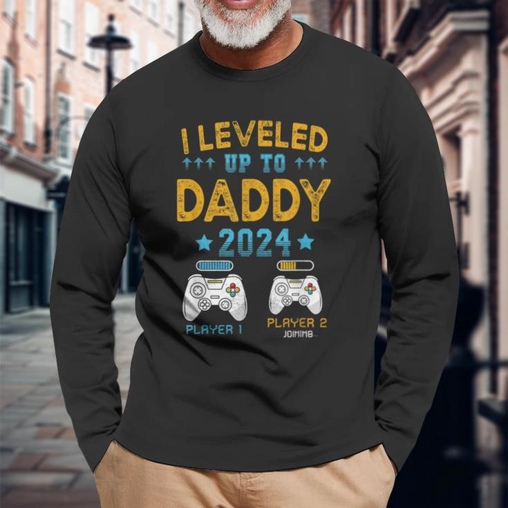 Retro I Leveled Up To Daddy 2024 First Time Dad Long Sleeve T-Shirt Gifts for Old Men
