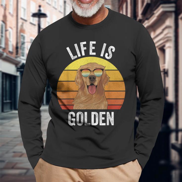 Retro Life Is Golden Golden Retriever Dog Long Sleeve T-Shirt - Monsterry