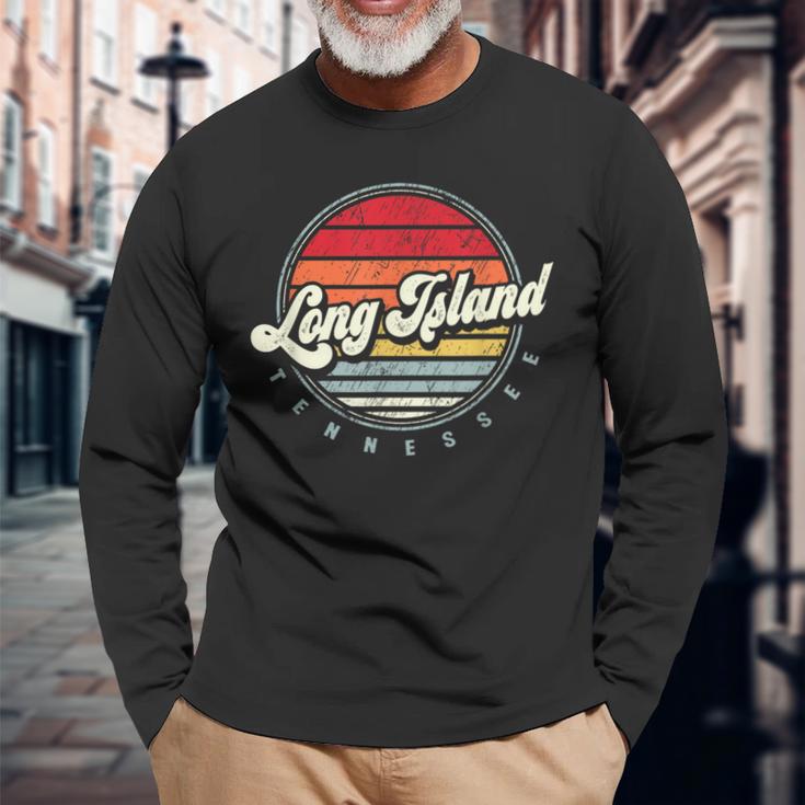 Retro Long Island Home State Cool 70S Style Sunset Long Sleeve T-Shirt Gifts for Old Men