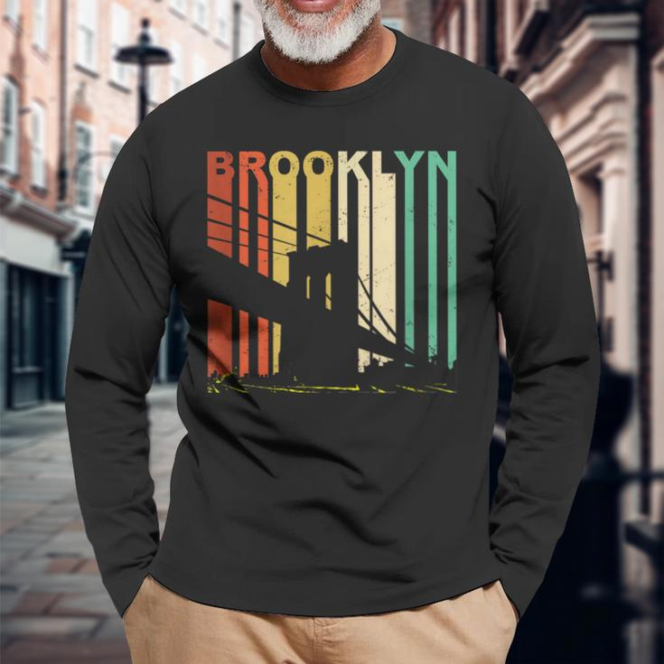 Retro New York Brooklyn Bridge Vintage City Skyline Nyc Ny Long Sleeve T-Shirt Gifts for Old Men