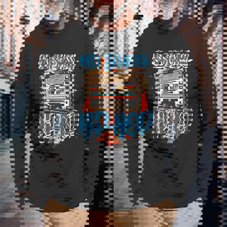Retro Old School Hip Hop 80S 90S Graffiti Cassette Camiseta de manga larga Regalos para ancianos
