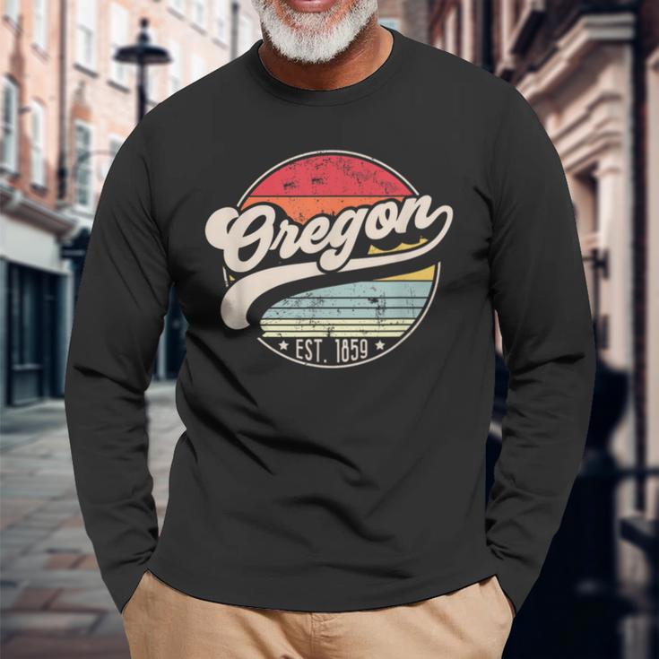 Retro Oregon Home State Or Cool 70S Style Sunset Long Sleeve T-Shirt Gifts for Old Men