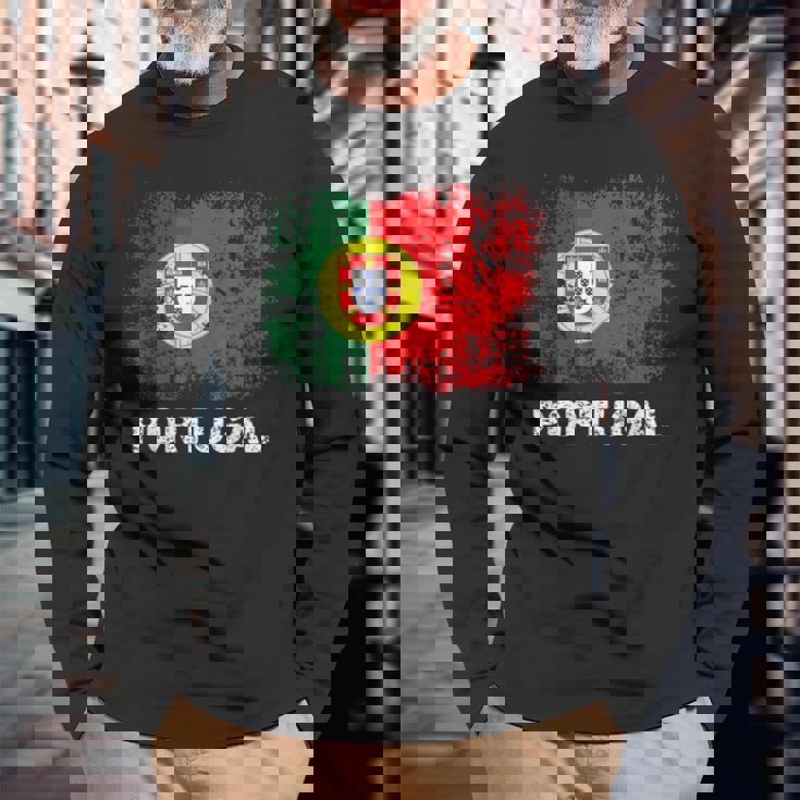 Retro Portugal Flag Patriotic Portuguese Flag Camiseta de manga larga Regalos para ancianos