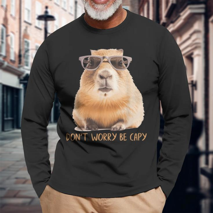 Retro Rodent Capybara Dont Worry Be Capy Long Sleeve T-Shirt Gifts for Old Men