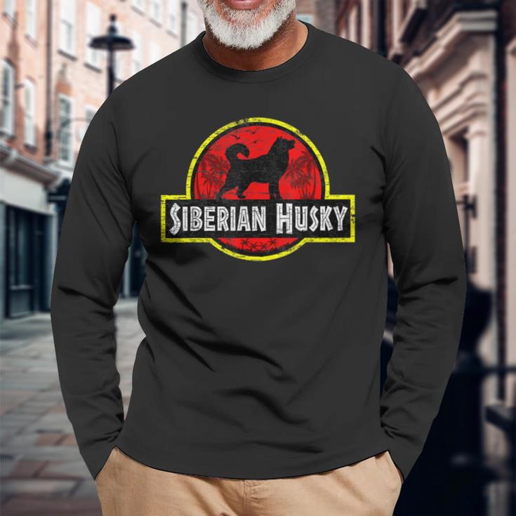 Retro Sibirian Husky Dadintage Hundater Haustier Hund Papa Langarmshirts Geschenke für alte Männer