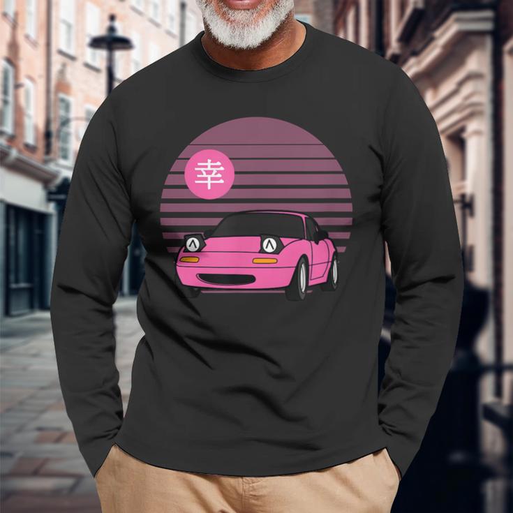 Retro Sonnenuntergang & Sportwagen Grafik Langarmshirts, Stilvoller Print Geschenke für alte Männer