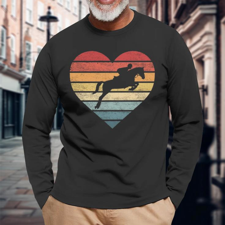 Retro Sunset Horse Lover Rider Equestrian Horseman Long Sleeve T-Shirt Gifts for Old Men