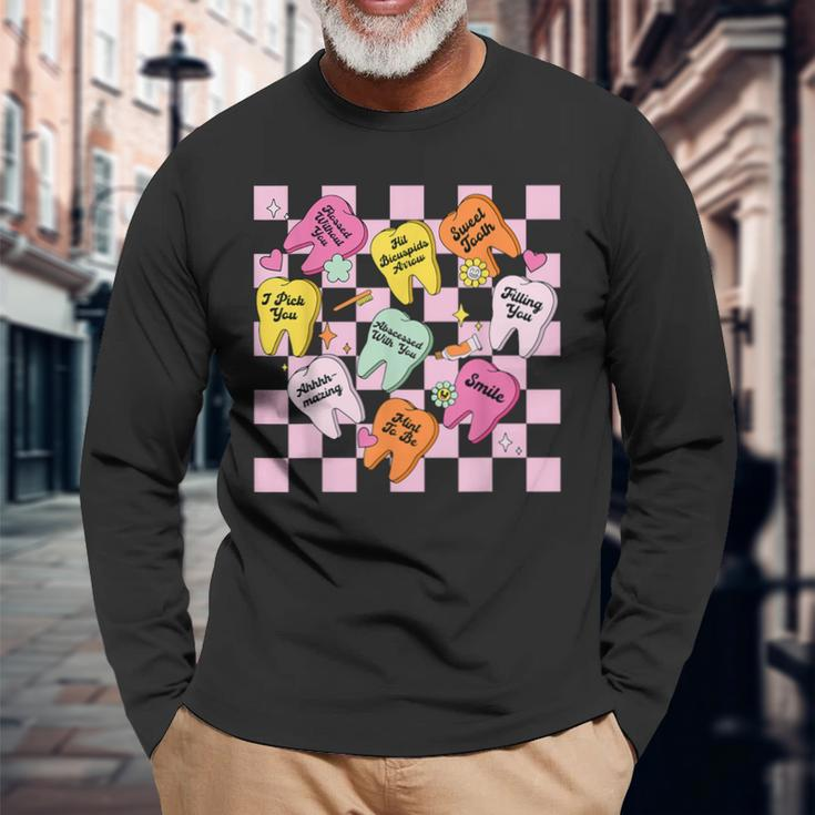Retro Th Dentist Dental Hygienist Heart Valentine's Day Long Sleeve T-Shirt Gifts for Old Men