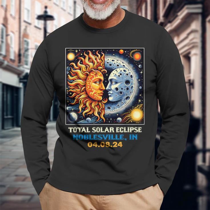 Retro Total Solar Eclipse Noblesville Indiana Long Sleeve T-Shirt Gifts for Old Men