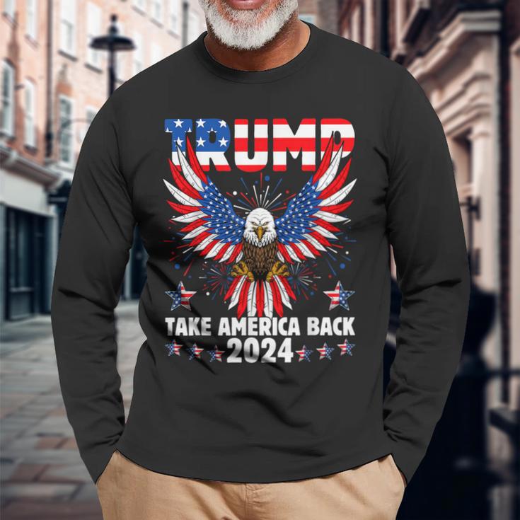 Retro Trump 2024 Take America Back American Flag Trump 2024 Long Sleeve T-Shirt Gifts for Old Men