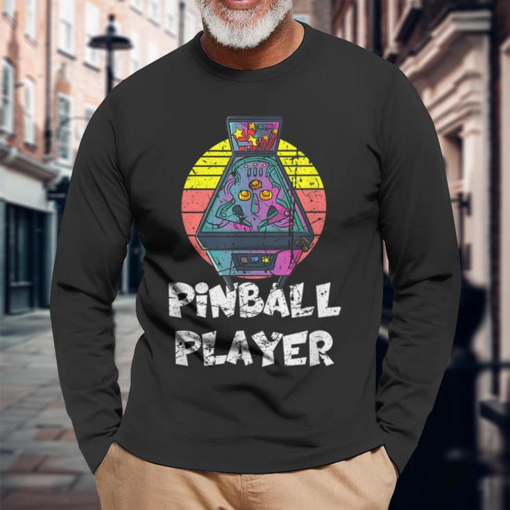 Retro Vintage Arcade Distressed Pinball Player Long Sleeve T-Shirt Gifts for Old Men