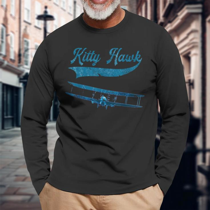Retro Vintage Kitty Hawk North Carolina Airplane Beach Sport Long Sleeve T-Shirt Gifts for Old Men