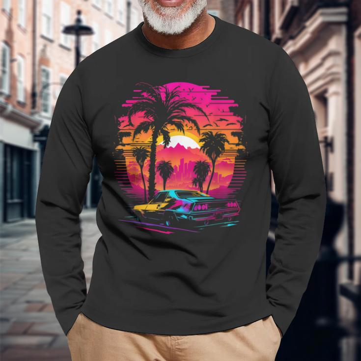 Retrowave Synthwave Aesthetic Sports Car 80S 90S Long Sleeve T-Shirt Gifts for Old Men