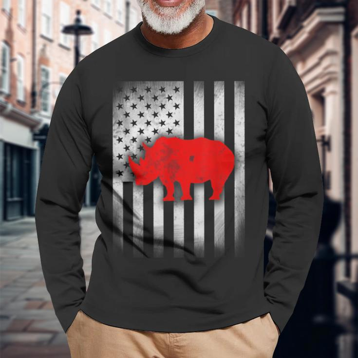 Rhino Us Flag Long Sleeve T-Shirt Gifts for Old Men