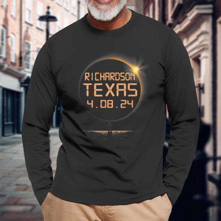 Richardson Texas Tx Total Solar Eclipse April 8 2024 4-8 Long Sleeve T-Shirt Gifts for Old Men