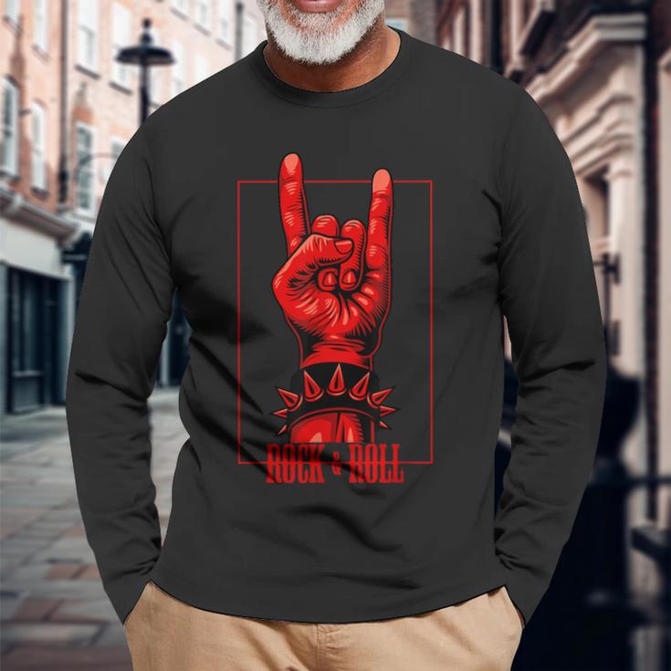 Rock & Roll Teufelsgruß Rocker Concert Langarmshirts Geschenke für alte Männer