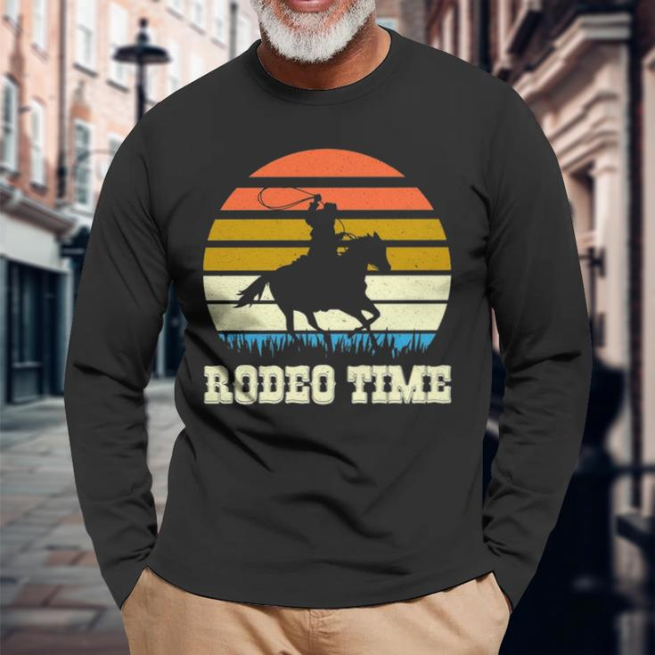 Rodeo Time Vintage Rodeo Time Cowboy Horse Retro Sunset Long Sleeve T-Shirt Gifts for Old Men