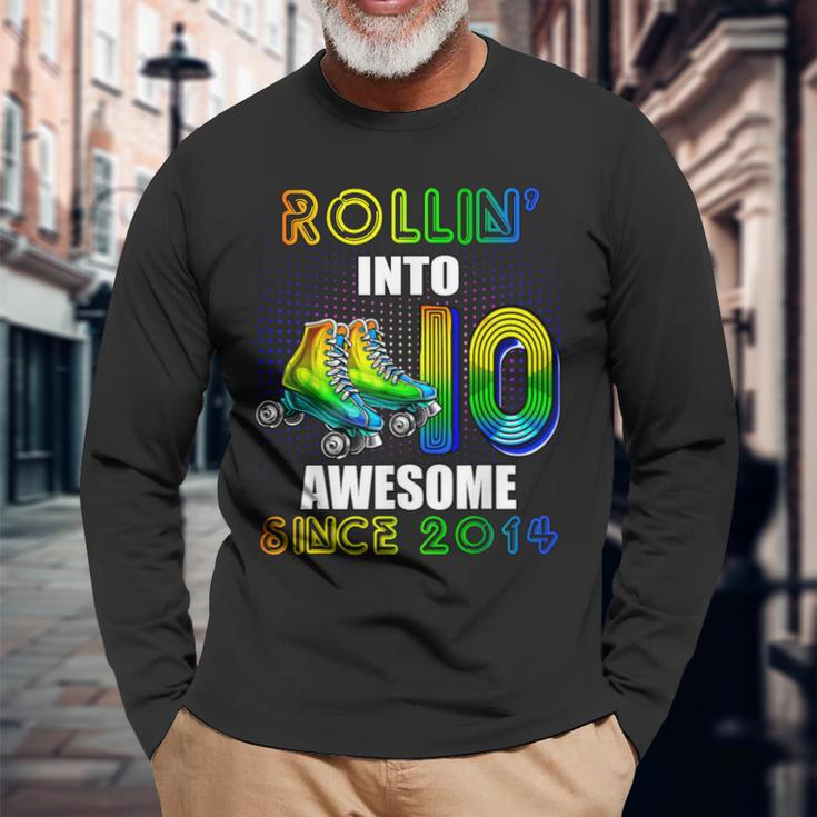 Roller Skating 10Th Birthday Boys Rollin 10 Awesome 2014 Long Sleeve T-Shirt Gifts for Old Men