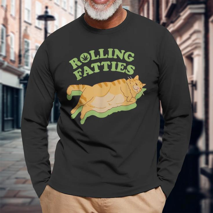 Rolling Fatties Weed Cat Marijuana Long Sleeve T-Shirt Gifts for Old Men