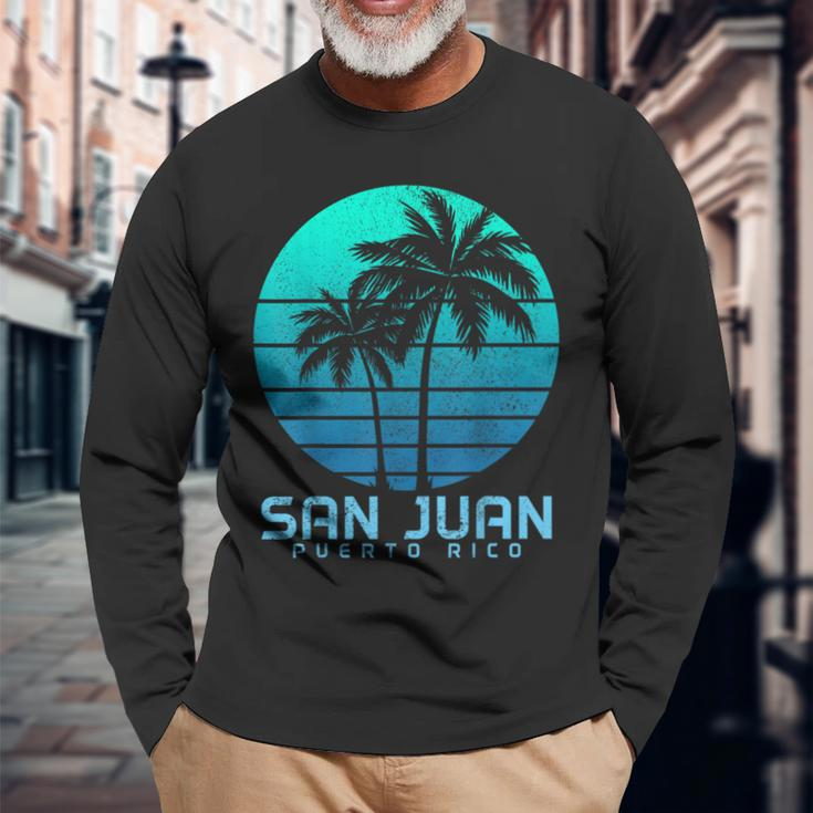 San Juan Puerto Rico Vintage Palm Trees Beach Souvenir Pride Long Sleeve T-Shirt Gifts for Old Men
