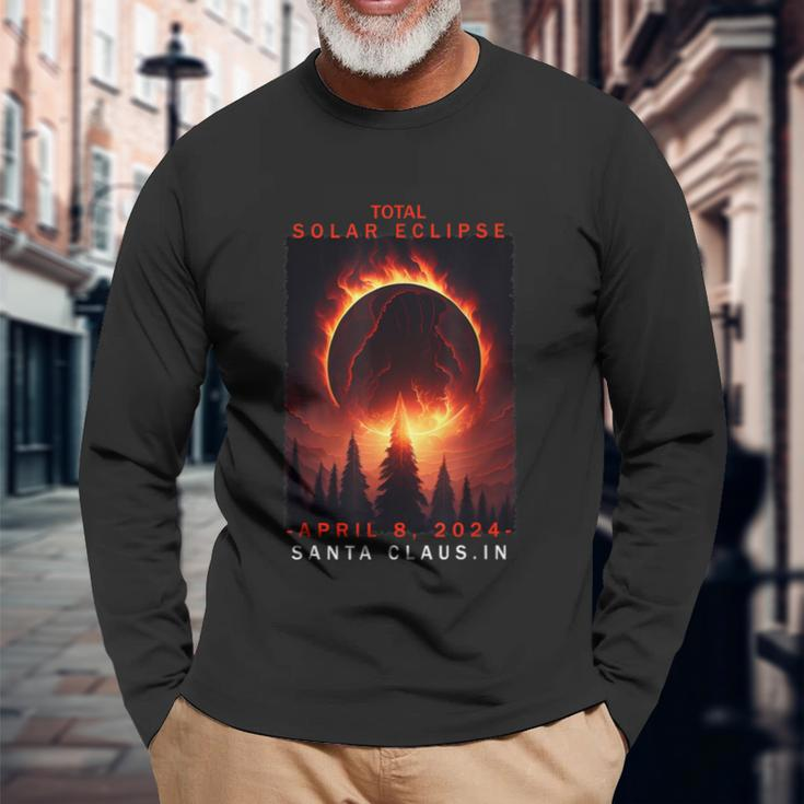Santa Claus Indiana Total Solar Eclipse 2024 Long Sleeve T-Shirt Gifts for Old Men