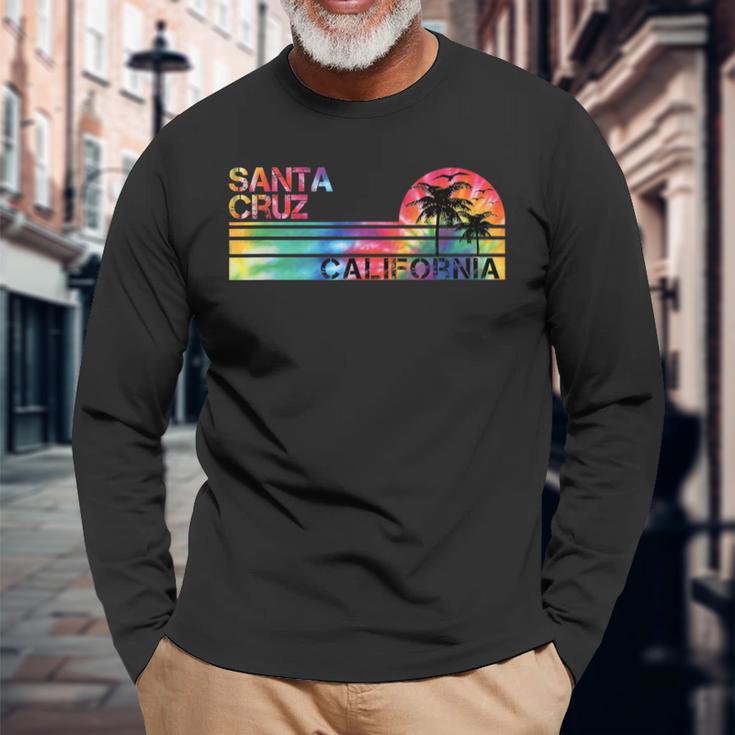 Santa Cruz California Tie Dye Vintage Inspired Striped Long Sleeve T-Shirt Gifts for Old Men