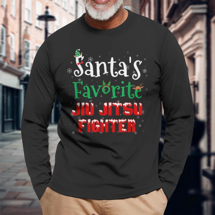 Santa's Favorite Jiu Jitsu Fighter Christmas Costumes Elf Long Sleeve T-Shirt Gifts for Old Men