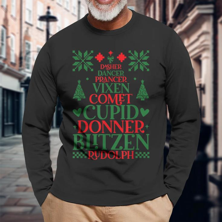 Santa's Reindeer Name Rudolph Family Ugly Christmas Sweater Long Sleeve T-Shirt Gifts for Old Men
