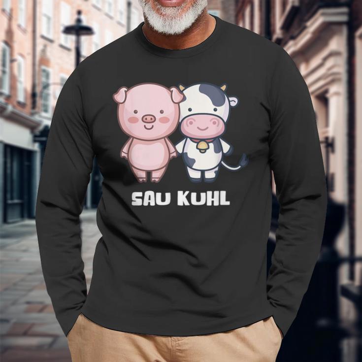 Sau Kuhl Pig Cow Farmers Wortwitz Animals S Langarmshirts Geschenke für alte Männer